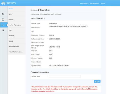 4GE 1POTS 2USB WIFI HUAWEI GPON ONU 10GE Port English Firmware